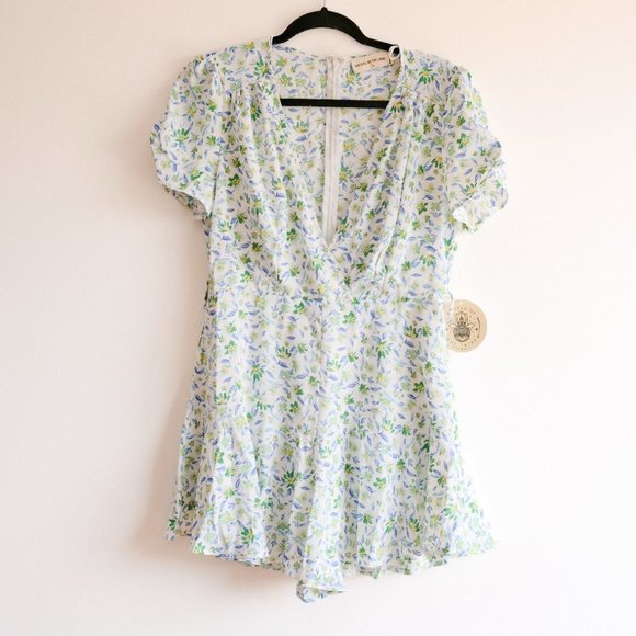 ASOS/sisters of the tribe blue & green floral wrap romper with tie waist *nwt* - Picture 2 of 13